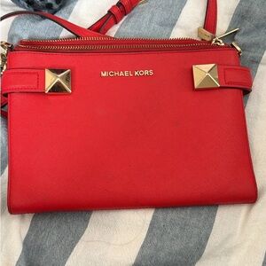 Michael Kors Bold Red Crossbody Bag with Gold Accents